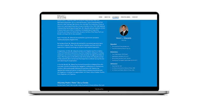 DFW Injury Lawyers old website on laptop