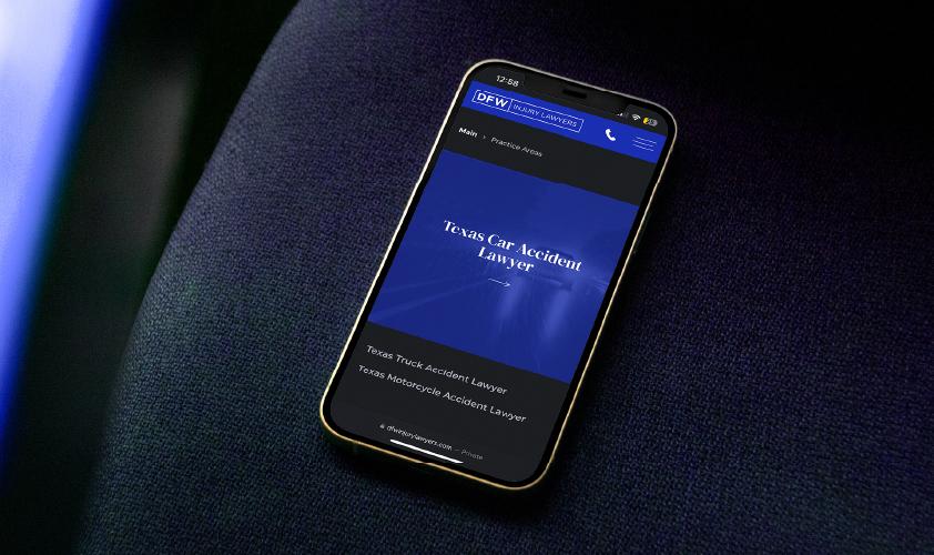 DFW Injury Lawyers website on mobile phone
